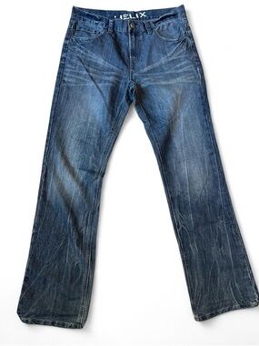Helix Men's Distressed Blue Relaxed Boot Jeans